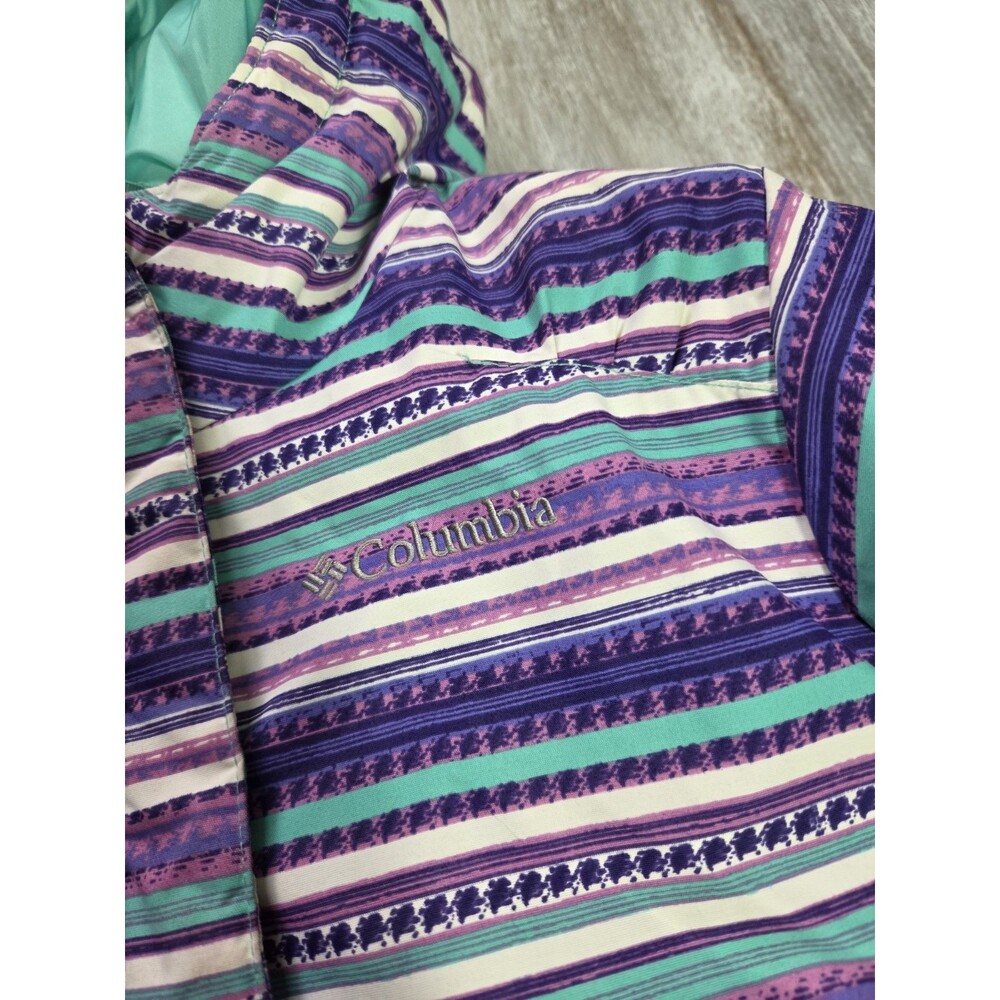 Columbia Girls Hooded Puffer Jacket Purple Teal Stripe Insulated Winter Coat XS - Picture 3 of 12